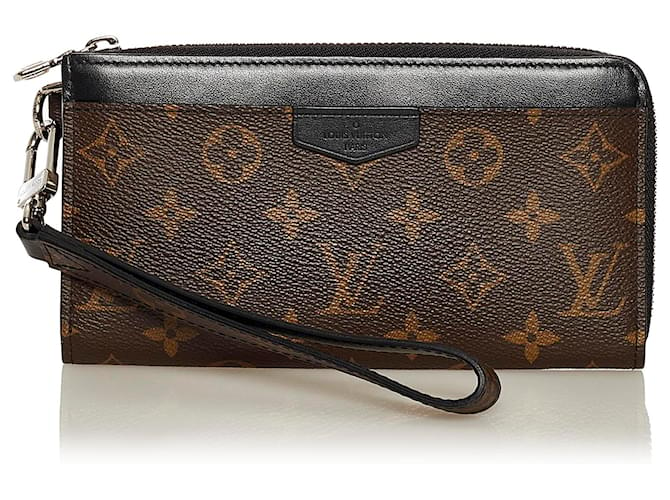 Louis Vuitton Brown Monogram Macassar Zippy Dragonne Wallet Black Leather Cloth Pony-style calfskin  ref.954702