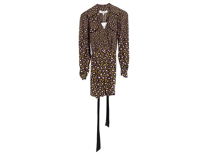 Diane Von Furstenberg Ella Wrap-Effect Leopard Print Playsuit in Multicolor Viscose