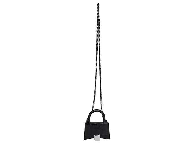 Balenciaga Mini Hourglass Bag aus schwarzem Kalbsleder mit Krokoprägung Kalbähnliches Kalb  ref.954752