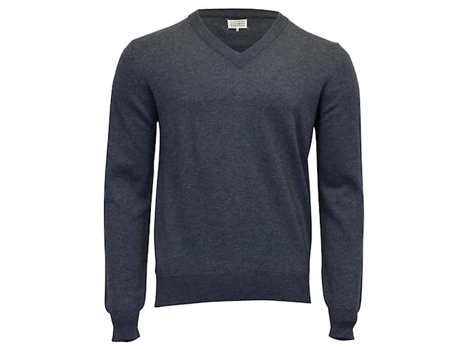 Maison Martin Margiela Maison Margiela V-Neck Long Sleeve Sweater in Blue Grey Wool  ref.954763