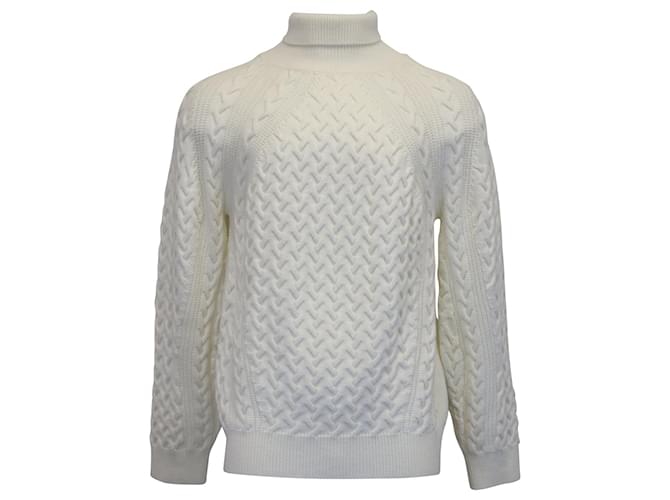 Ermenegildo Zegna Techmerino Cable-Knit Turtleneck Sweater in White Wool  ref.954768