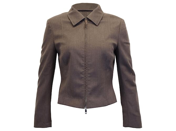 Escada Zip Front Tailored Blazer Jacket in Brown Wool  ref.954785