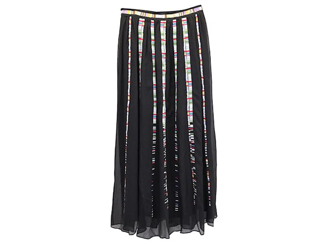 M Missoni Embroidered Gathered Maxi Skirt in Black Silk  ref.954828
