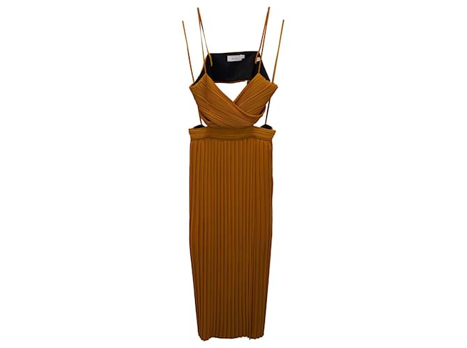 a.l.C. Sienna Pleated Cut Out Midi Dress in Gold Polyester Golden  ref.954854