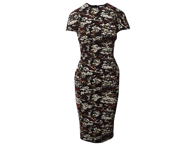 Victoria Beckham Camo Print Cap Sleeve Sheath Dress im Multicolor Cotton Multiple colors  ref.954856