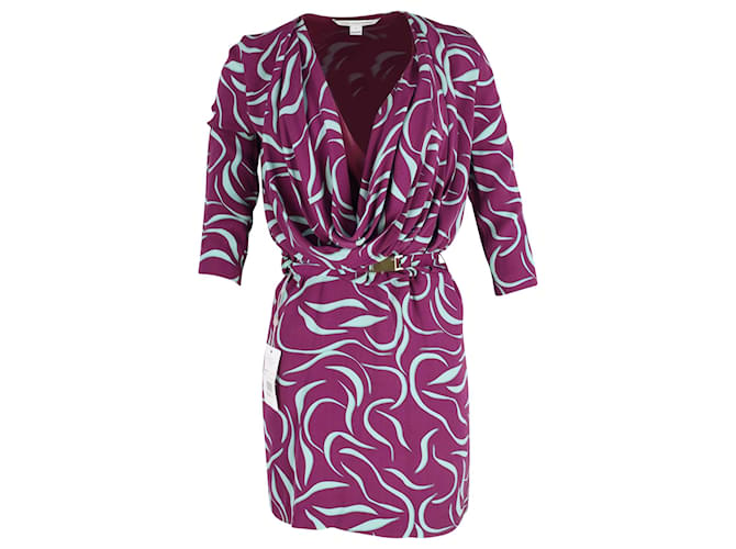Diane Von Furstenberg Danil Cowl Neck Belted Mini Dress in Multicolor Polyester  ref.954861