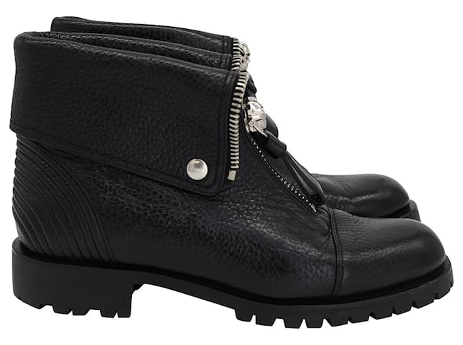 Alexander McQueen Folded Overlay Zip Ankle Boots in Black Leather  ref.954885