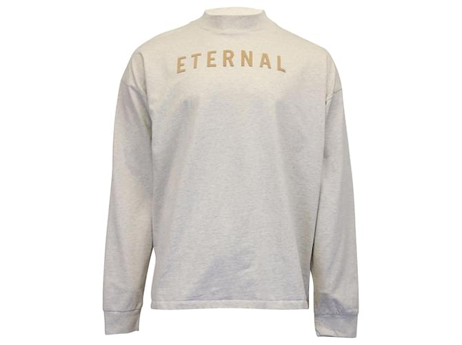 Langärmliges, hochgeschlossenes T-Shirt mit „Fear of God Eternal“-Aufdruck aus elfenbeinfarbener Baumwolle Weiß Roh  ref.954920