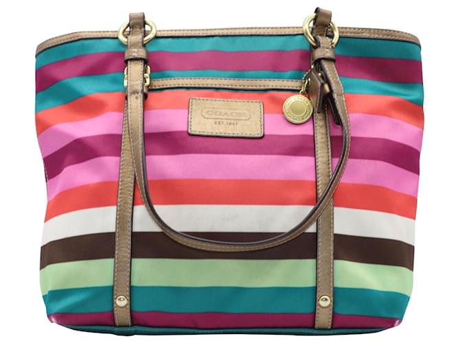 Coach Striped Legacy Tote Bag in Multicolor Silk Multiple colors Leather  ref.954950
