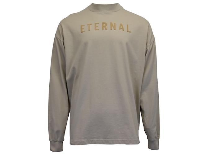 Langärmliges, hochgeschlossenes T-Shirt mit „Fear of God Eternal“-Aufdruck aus beiger Baumwolle  ref.954990