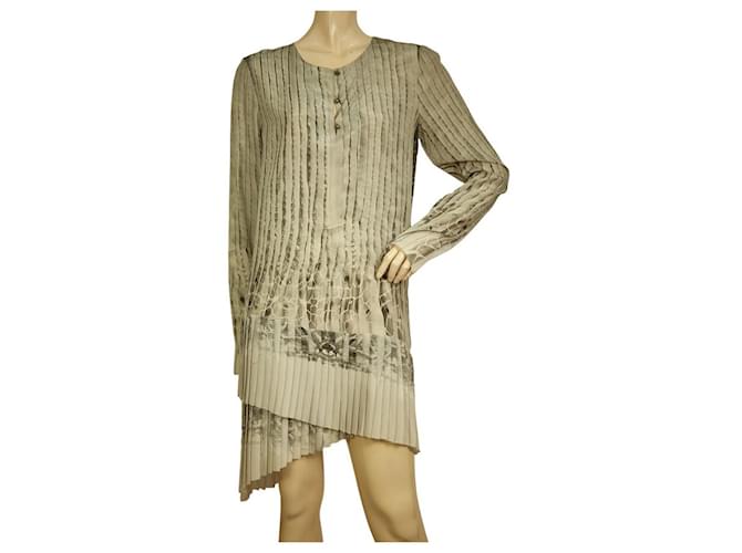 Roberto Cavalli Gray Printed 100% Silk Mini Short Dress Asymmetric longsleeve 42 Grey  ref.955047