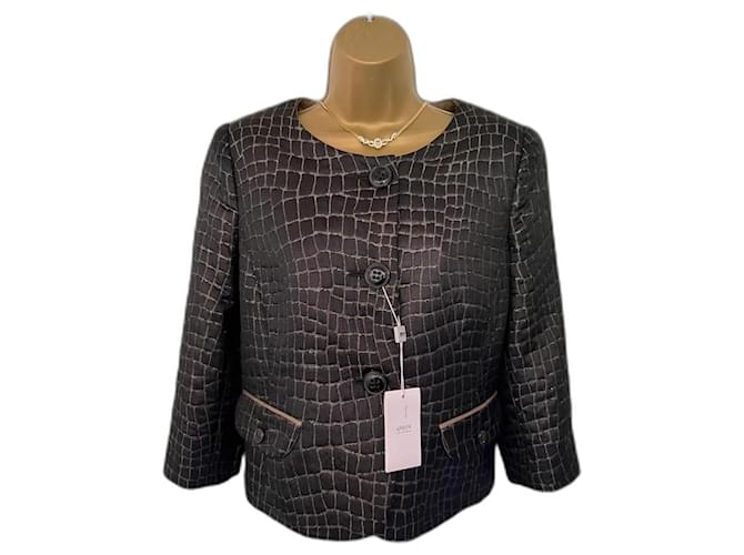 Armani Collezioni Womens Black Gold Thread Jacquard Jacket IT 44 US 8 UK 12 Polyester  ref.955178