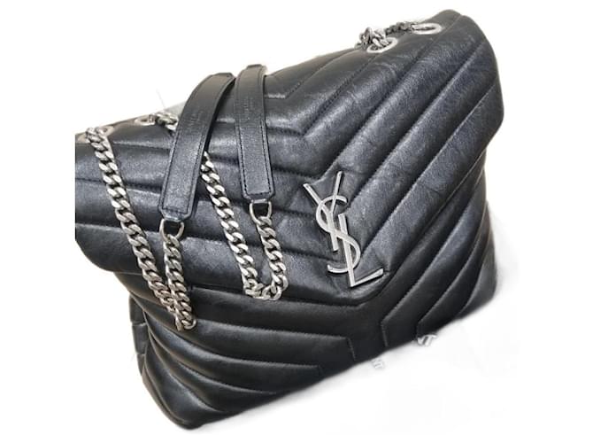 SAINT LAURENT Medium Loulou Leather Shoulder Bag in Black