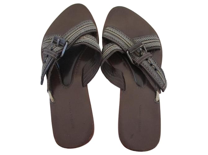 Bottega Veneta Leather @ canvas sandals, IT 40,5. Chocolate  ref.955233