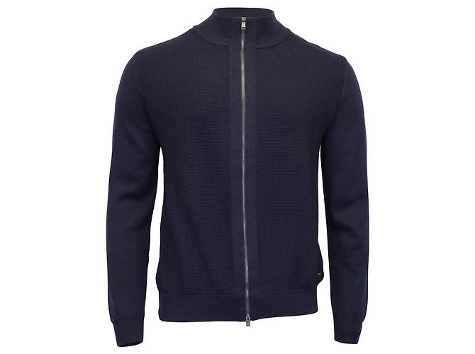 Hugo Boss Regular Fit Zip Cardigan in Navy Blue Cotton