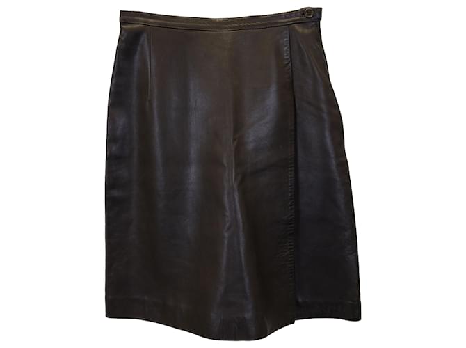 Valentino Garavani Valentino Boutique Overlap Knee Length Skirt in Brown Leather  ref.955286