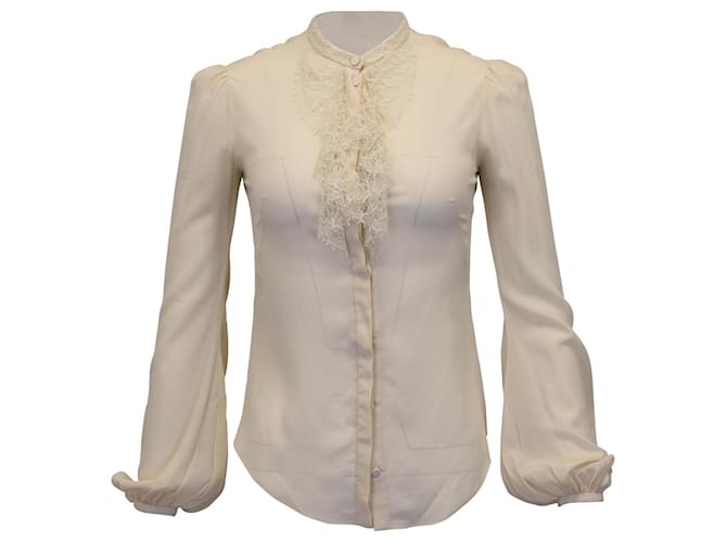 Blusa com detalhe de renda Alexander McQueen em seda crua Branco  ref.955287