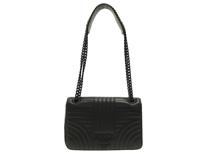 Prada Diagramme Preto Couro  ref.955503