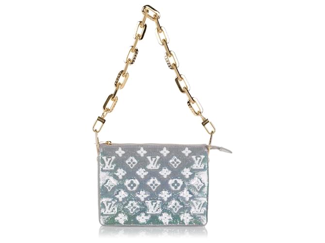 Louis Vuitton Silver Sequin Monogram Coussin BB Silvery Leather