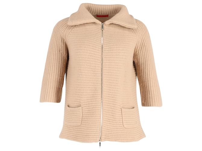 Cardigan in maglia a costine con zip Carolina Herrera in lana beige  ref.955710