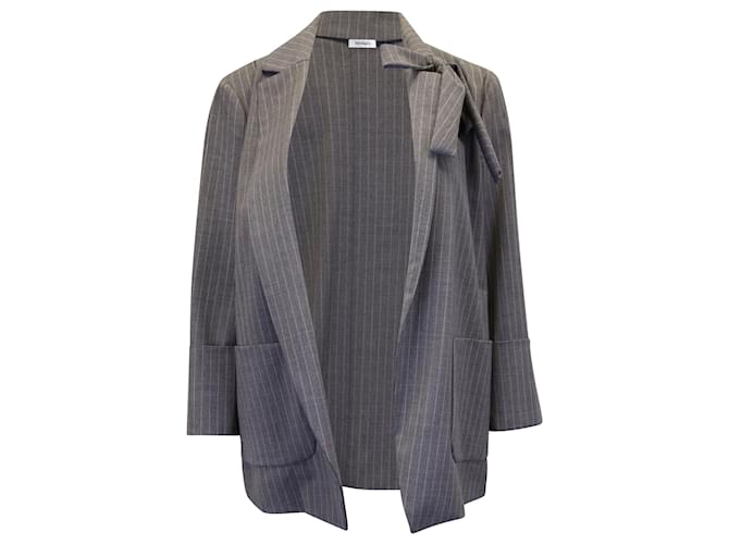 Max & Co Max&Co Striped Tie Detail Jacket in Grey Wool  ref.955737
