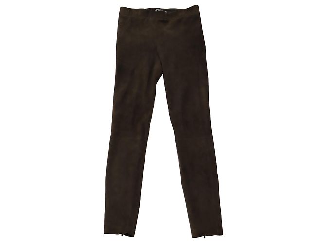 Calça Cropped Vince com Bainha Dividida em Camurça Marrom