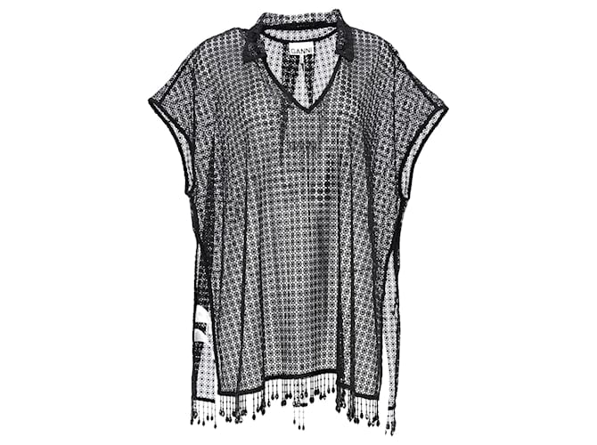 Ganni Crochet Beaded Beach Dress in Black Polyester  ref.955762