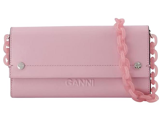 Banner-Umschlag-Geldbörse mit Kette – Ganni – Leder – Rosa Pink Kalbähnliches Kalb  ref.955796