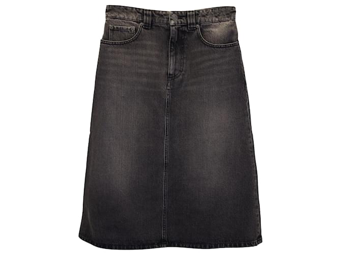 Balenciaga A-line Midi Denim Skirt in Dark Grey Cotton  ref.955814