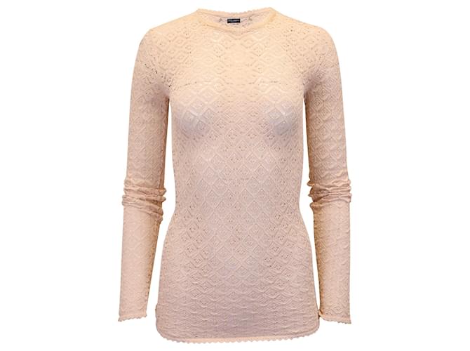 Dolce & Gabbana Crochet Long Sleeve Top in Pastel Pink Viscose Cellulose fibre  ref.955828