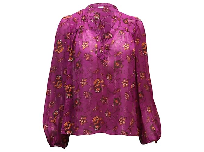 Ulla Johnson Arnoux Floral Print Blouse in Purple Silk  ref.955839