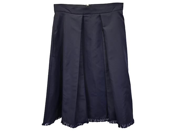 Max Mara Pleated Skirt in Navy Blue Polyester Duchess  ref.955870