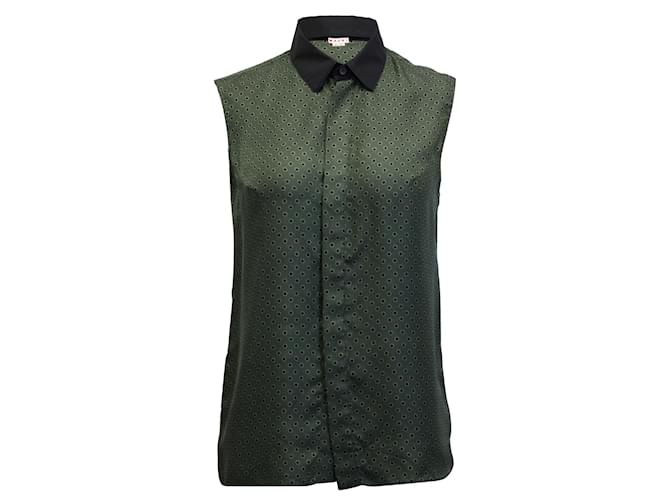 Blusa sem mangas com estampa de bolinhas Marni em seda verde oliva  ref.955949