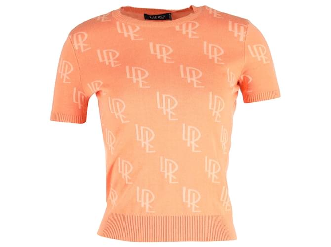 Lauren Ralph Lauren Monogram Jacquard Short Sleeve Top in Orange Cotton  ref.955960