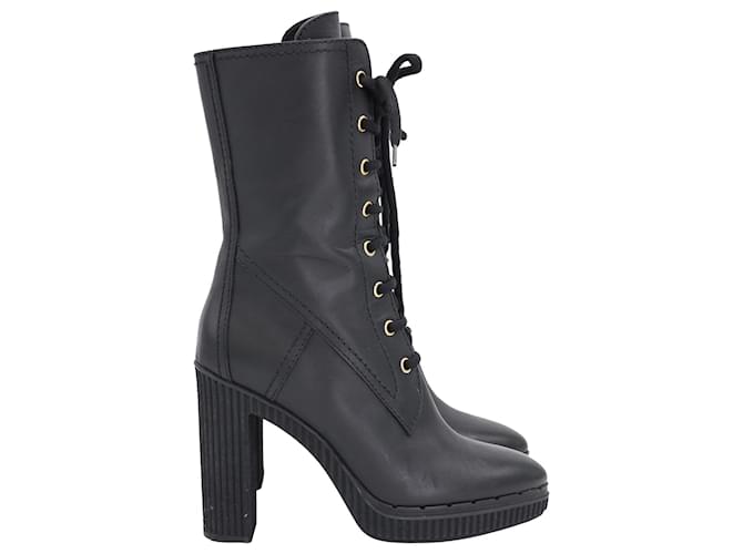 Tod's Lace-Up Platform Boots in Black Leather  ref.955965