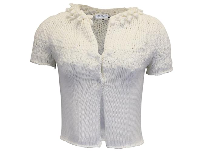 Brunello Cucinelli Crochet Knit Cardigan in White Cotton  ref.955966