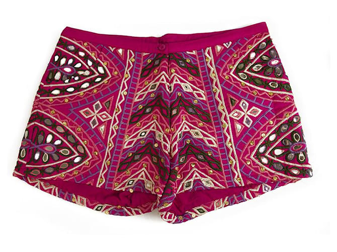 Manoush étnico hippie Magenta púrpura bordado pantalones cortos vacaciones de verano sz 36 Multicolor Paño  ref.955973