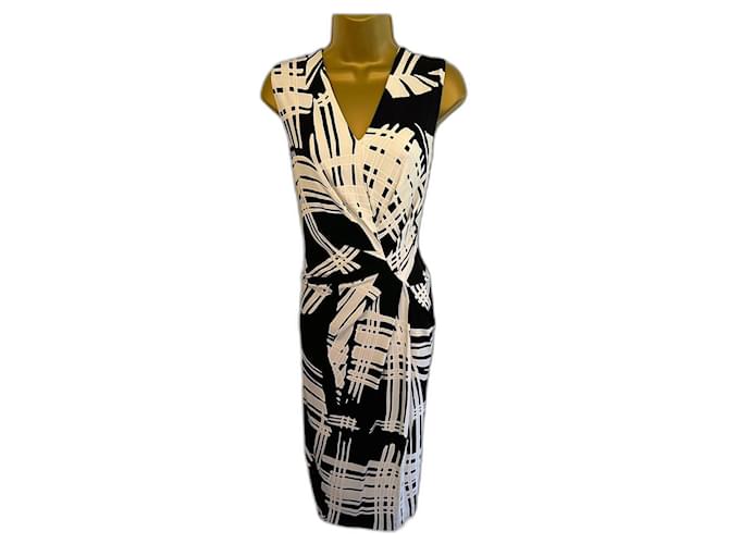 Escada Black White Patterned Sleeveless Dress UK 14 US 10 EU 42 Viscose ref.955974 Joli Closet