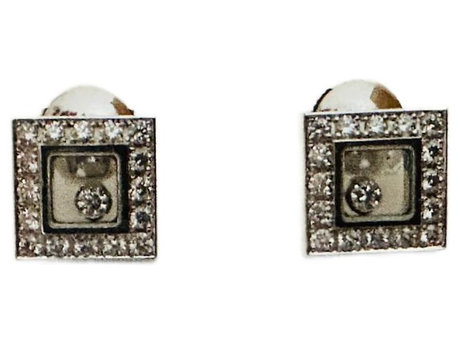 Boucles d'oreilles Chopard Happy Diamonds Icons Carrées Or Blanc Diamant