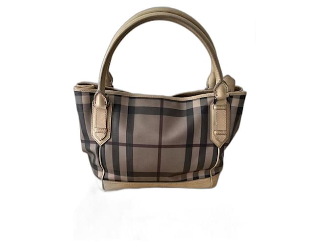 Brook burberry medium tote bag smoked check sku 45136 Beige Leather Faux fur  ref.955984