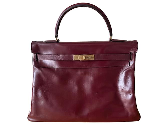✨ Bolsa Hermès Kelly 35cm Couro Vintage Borgonha Bordeaux  ref.956142