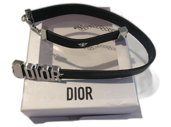 Bracciale Christian Dior Bee in pelle nera Nero