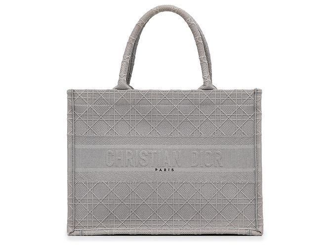 Cabas livre brodé Dior Medium Cannage gris Marron