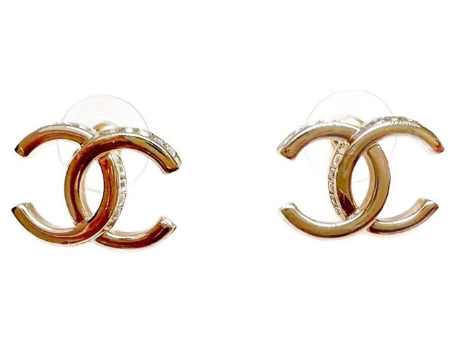 Chanel Große CC Strass Logo Ohrringe Gold Gold hardware