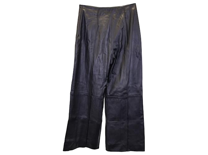 Oscar De La Renta Pantalon Droit en Cuir Noir  ref.956300