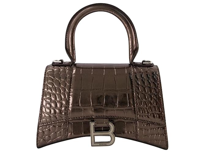 Hourglass XS Bag - Balenciaga - Leather - Dark Bronze Metallic Pony-style calfskin  ref.956339