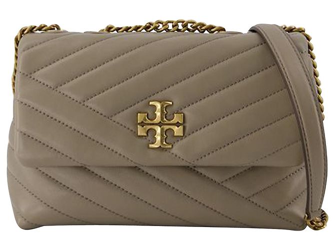 Bolsa Pequena Kira Chevron - Tory Burch - Couro - Cinza Marrom Bege