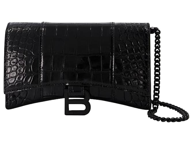 Hourglass Wallet on chain - Balenciaga - Leather - Black Pony-style calfskin  ref.956370