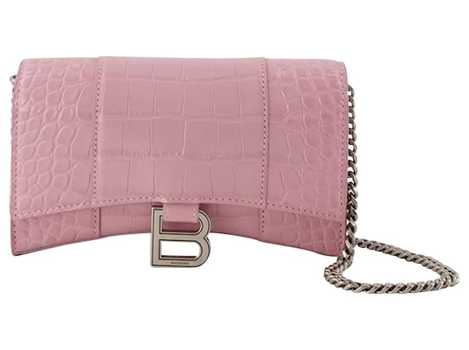 Hourglass Wallet on chain - Balenciaga - Leather - Powder Pink Pony-style calfskin  ref.956373
