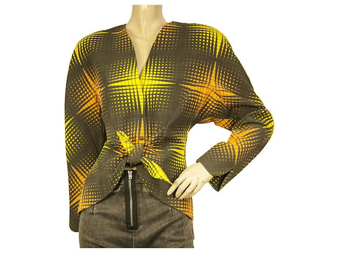 Vintage Thierry Mugler Yellow Brown Fitted Waist Padded Shoulders Jacket size 40 Multiple colors Wool  ref.956401